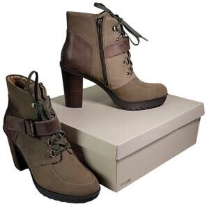 Nicole Sylvie Leather Lace Up Zip Side Heeled Boots Womens Size 8.5 NEW